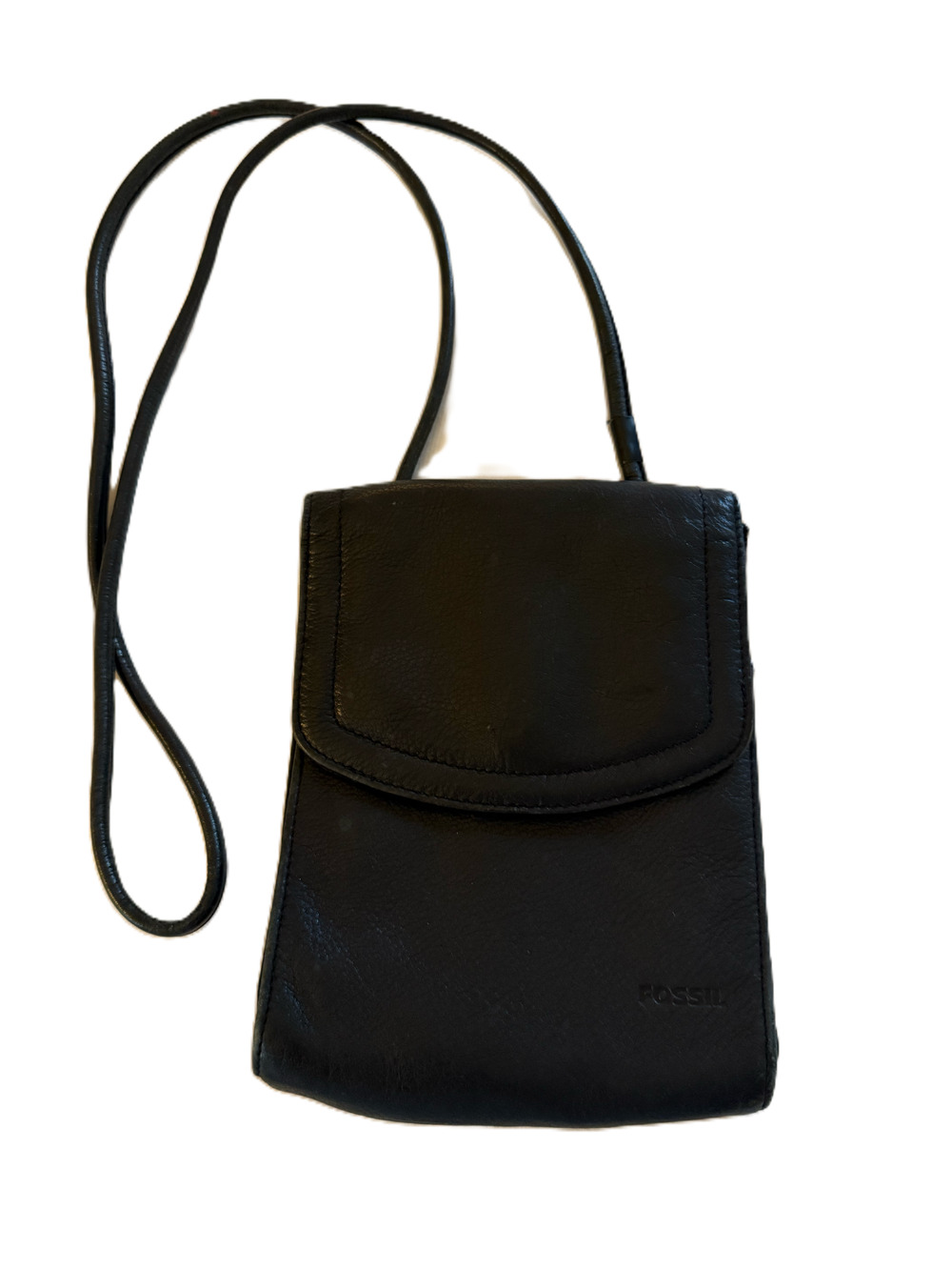 Fossil Crossbody Purse Black Leather Purse Small Pockets Zip Inside Snap Close